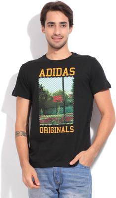 

ADIDAS Printed Men's Round Neck Black T-Shirt