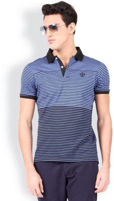 Blackberrys Striped Men's Polo Neck Black T-Shirt