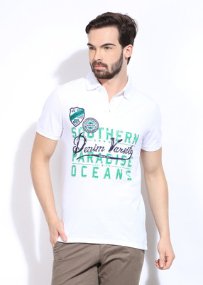 

Celio Printed Men's Polo Neck White T-Shirt, Optical white