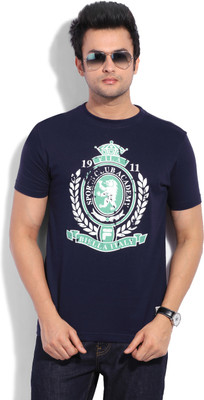 

Fila Printed Men's Round Neck Blue T-Shirt, Peacoat