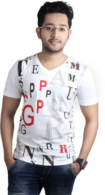 

Spur Printed Men' V-neck White T-Shirt