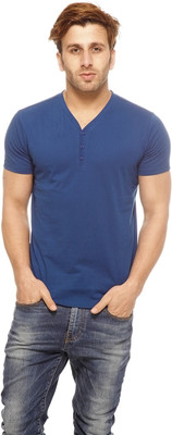 

Gritstones Solid Men' Henley Blue T-Shirt