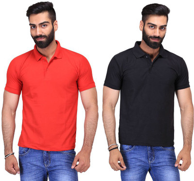 

Fuego Solid Men's Polo Neck Black, Red T-Shirt(Pack of 2