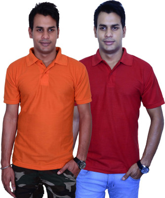 

Blaze Solid Men's Polo Neck Orange, Maroon T-Shirt(Pack of 2, Maroon;orange