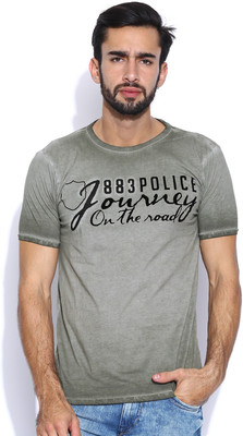 

883 Police Graphic Print Men's Round Neck Grey T-Shirt