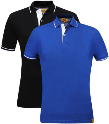 

Campus Sutra Solid Men Henley Multicolor T-Shirt(Pack of 2, Black;royal blue