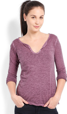 

Ten on Ten Self Design Women's Round Neck Purple T-Shirt