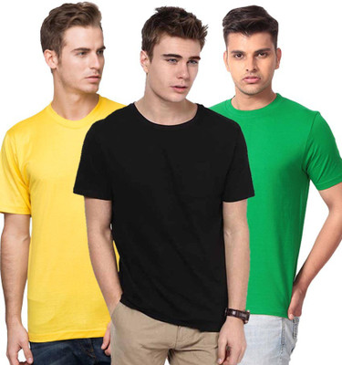 

Purple Square Solid Men's Round Neck Multicolor T-Shirt(Pack of 3), Black;green;yellow