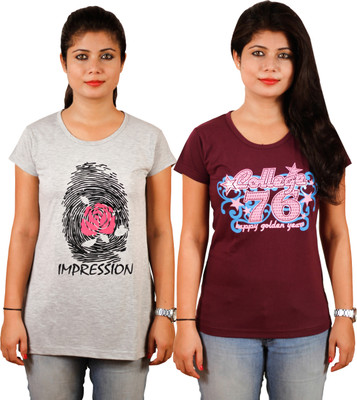 

Tryd Printed Women' Round Neck Multicolor T-Shirt(Pack of 2