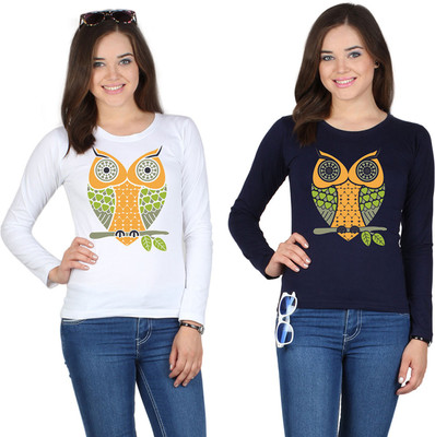 

SayItLoud Printed Women's Round Neck White, Blue T-Shirt(Pack of 2), Navyblue;white