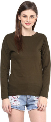 

Hypernation Solid Women's Round Neck Green T-Shirt, Military green