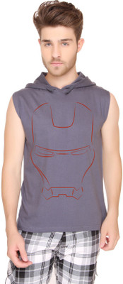 

SayItLoud Printed Men's Hooded Grey T-Shirt, Dark grey