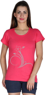 

Faireno Printed Women' Round Neck Pink T-Shirt