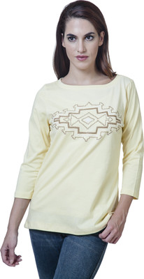 

Rute Embroidered Women' Round Neck Yellow T-Shirt