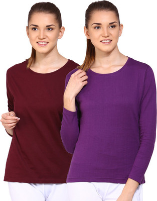 

Ap'pulse Solid Women's Round Neck Brown, Purple T-Shirt(Pack of 2), _mron_lilc