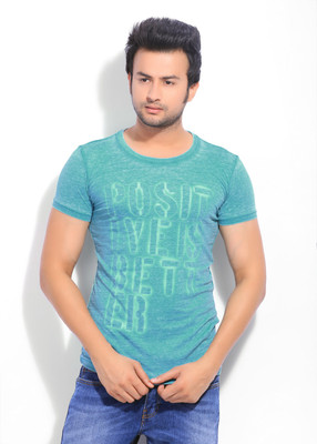 

United Colors of Benetton. Printed Men's Round Neck Blue T-Shirt, 62z