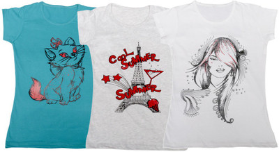 

IndiWeaves Girls Printed T Shirt(Multicolor, Blue & gray & white