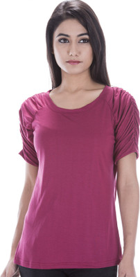 

Amadore Solid Women's Round Neck Maroon T-Shirt