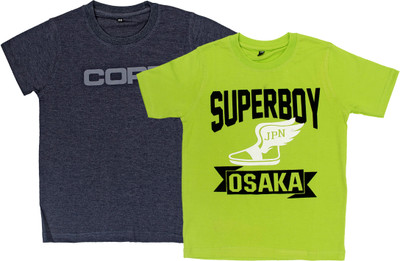 

Pokizo Boys Printed Cotton T Shirt(Pack of 2, Light grey and parrot green