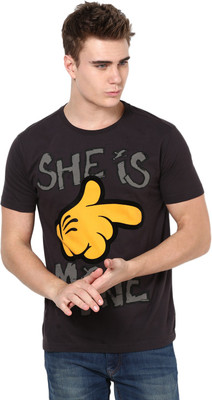 

PUNK Printed Men's Round Neck Brown T-Shirt, Charcoal