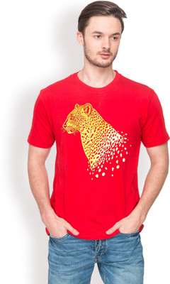 

Foyld Graphic Print Men's Round Neck Red, Gold T-Shirt