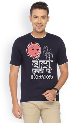 

Campus Sutra Printed Men Round Neck Blue T-Shirt