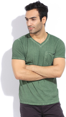 

Breakbounce Solid Men's V-neck Green T-Shirt, Smoke green