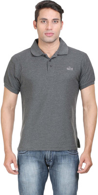 

Sniper Solid Men' Polo Neck Grey T-Shirt, Black grey