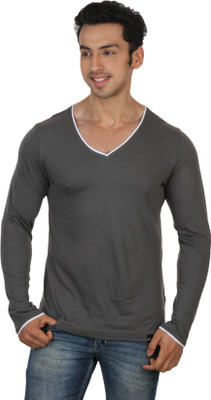 

Rigo Solid Men's V-neck Grey T-Shirt