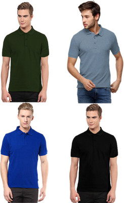 

Gold Axe Solid Men's Polo Neck Green, Light Blue, Blue, Black T-Shirt(Pack of 4, Black;blue;green;light blue