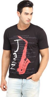 

Leana Printed Men's Round Neck Black T-Shirt