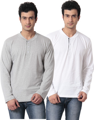 

Leana Solid Men's Henley Multicolor T-Shirt(Pack of 2