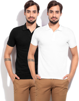 

United Colors of Benetton. Solid Men's Polo Neck White, Black T-Shirt(Pack of 2, 901