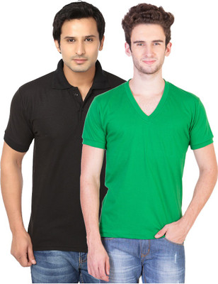 

Keepsake Solid Men's Polo Neck Black, Green T-Shirt(Pack of 2