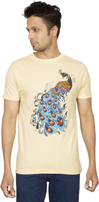 

Red Line Graphic Print Men' Round Neck Yellow T-Shirt, Pastel yellow