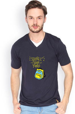 

Campus Sutra Solid Men V-neck Dark Blue T-Shirt