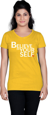 

Tantra Printed Women's Round Neck Yellow T-Shirt