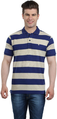 

The Cotton Company Striped Men' Polo Neck Blue, Beige T-Shirt