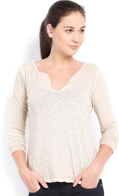 

Ten on Ten Self Design Women's Round Neck White T-Shirt