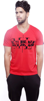 

Masculino Latino Printed Men's V-neck Reversible Red T-Shirt