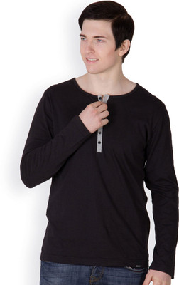 

Rigo Solid Men's Henley Black T-Shirt