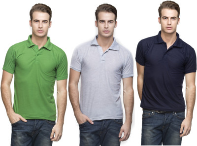 

Lambency Solid Men's Polo Neck Green, Grey, Dark Blue T-Shirt(Pack of 3, Dark blue;green;grey