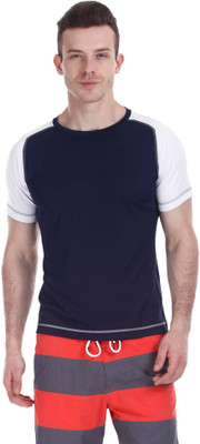 

Zobello Self Design Men's Round Neck Multicolor T-Shirt, Midnight navy;sparkle white