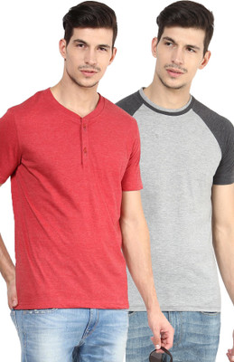 

Yellow Submarine Solid Men's Henley Red, Grey T-Shirt(Pack of 2), Grey;red