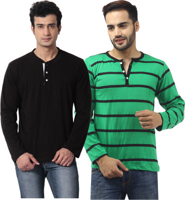 

Leana Striped Men's Henley Multicolor T-Shirt(Pack of 2
