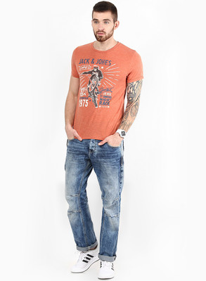 

Jack & Jones Graphic Print Men's Round Neck Orange T-Shirt, Tabasco