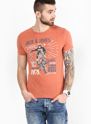 

Jack & Jones Graphic Print Men's Round Neck Orange T-Shirt, Tabasco