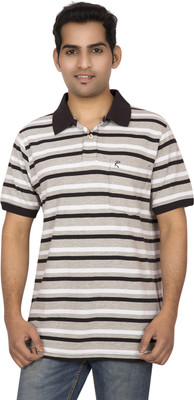 

Red Line Striped Men's Polo Neck Multicolor T-Shirt, White
