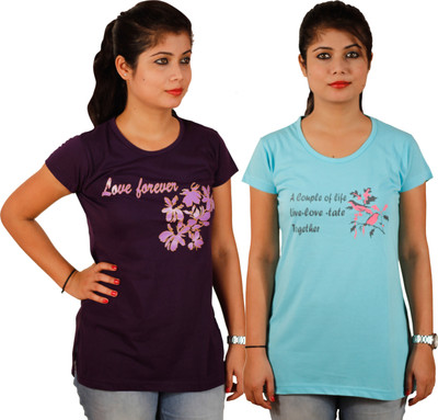 

Tryd Printed Women' Round Neck Multicolor T-Shirt(Pack of 2