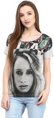 

Ajile by Pantaloons Graphic Print Women's Round Neck Grey T-Shirt, Grey melange